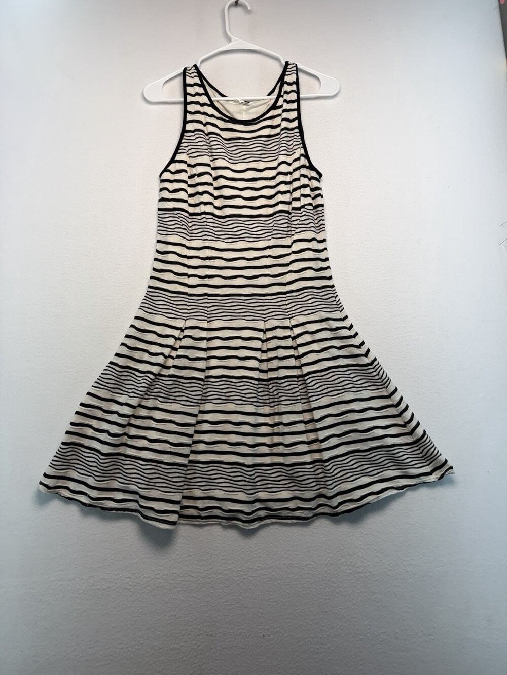 Max Studio Black and White Striped Sleeveless Scoop Neck Drop Waist Dress Size S